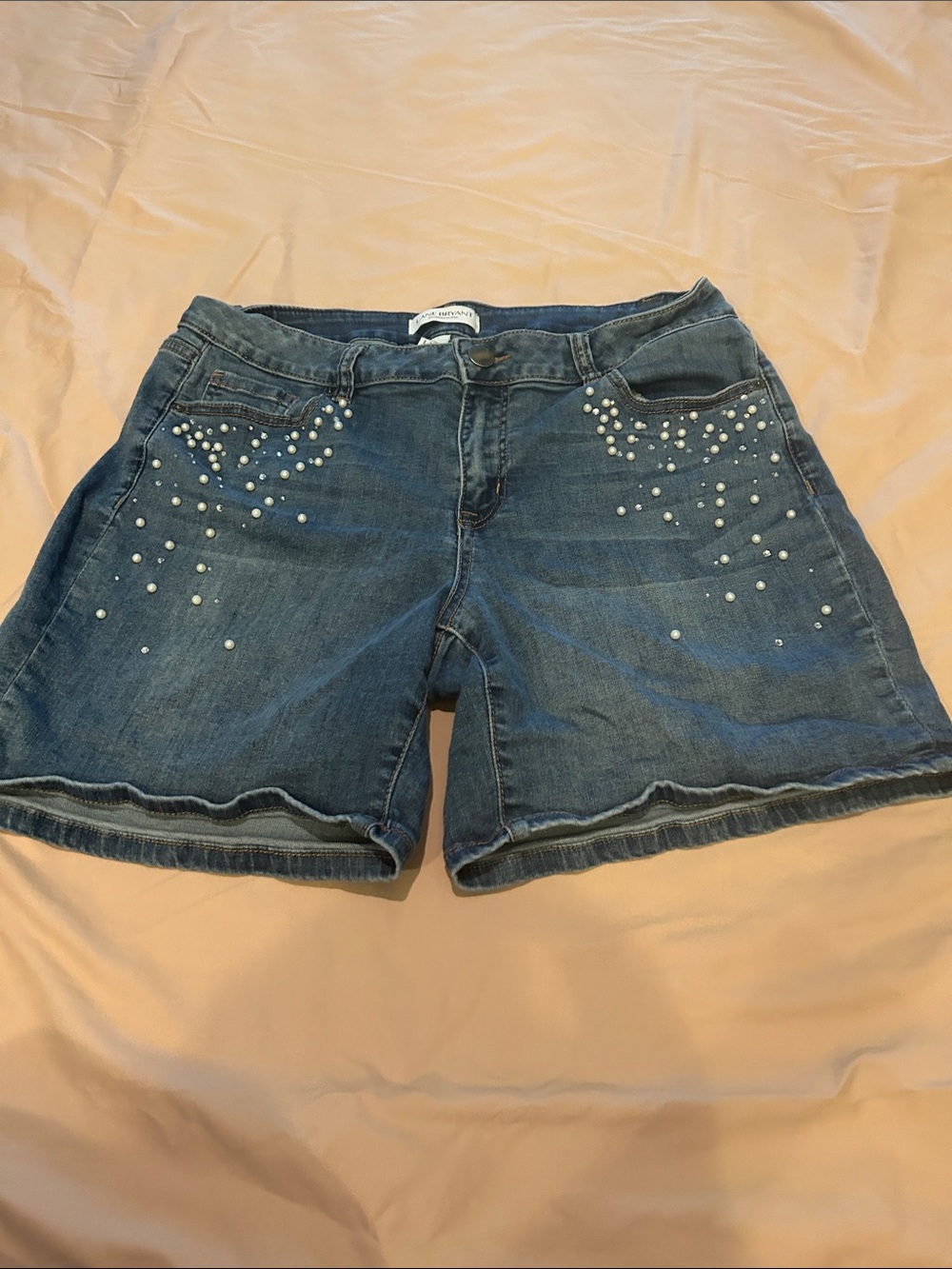 Lane Bryant Blue Denim Pearl-Accent Jean Shorts size 14
